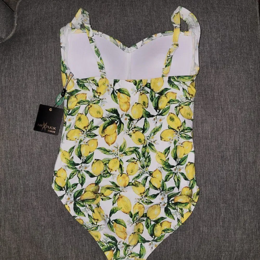 Womens Lemons Joanne Twist Front Design Tummy Control One Piece Swimsuit…